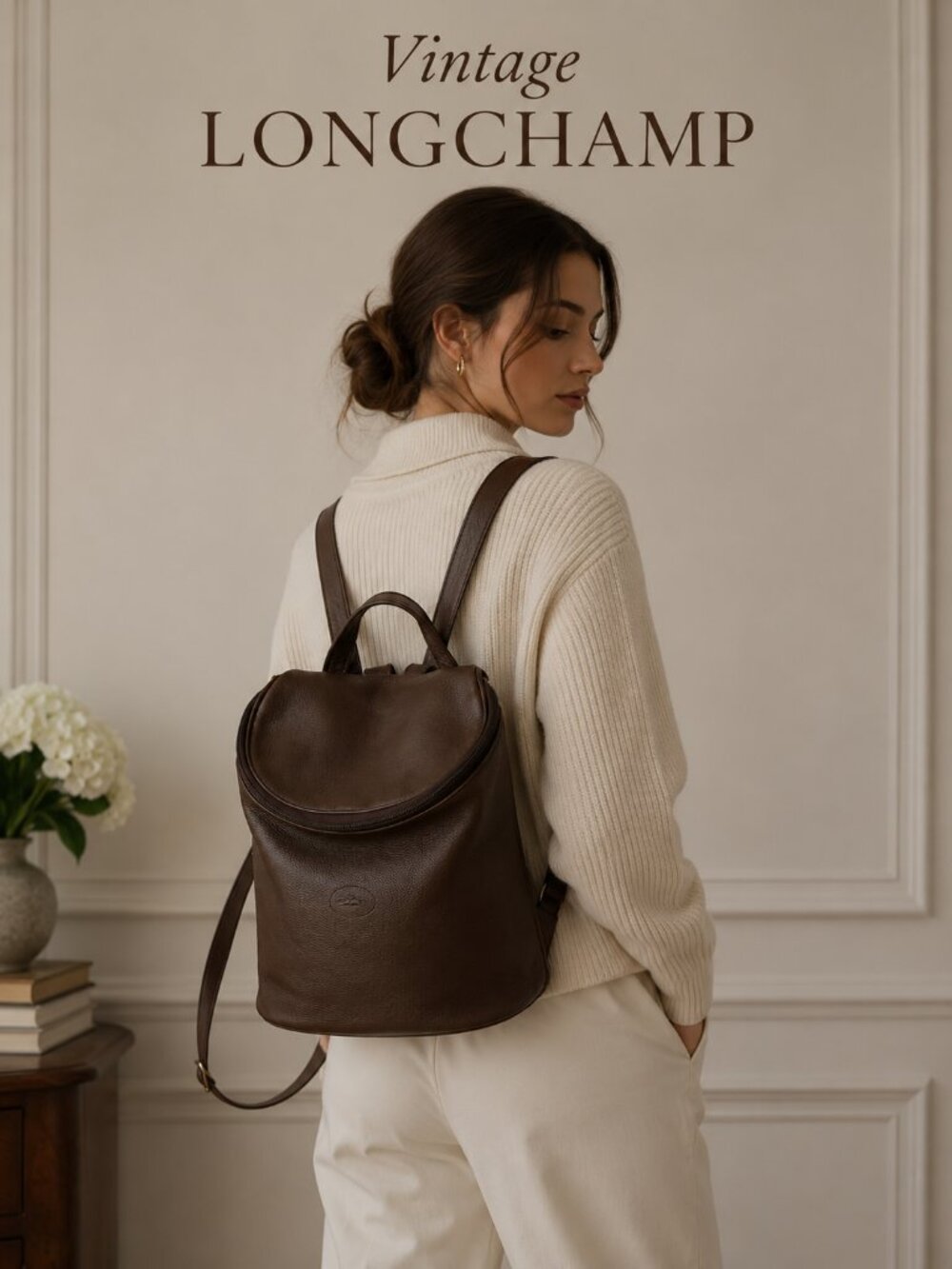 Longchamp Leather Backpack Brown Pebbled Leather Travel Daypack Convertible Bag